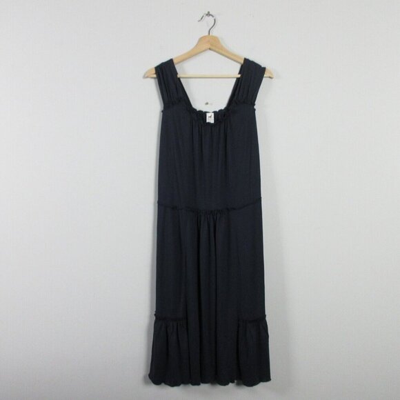 Peruvian Connection Black Midi Dress Women L Black Sleeveless Ruffled Summer 292 - Picture 1 of 8